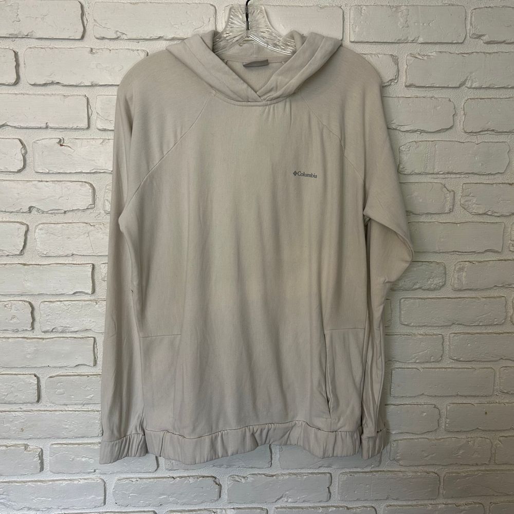 Columbia Cream Fleece‎ Lined Hooded Pullover Sweatshirt Size Small